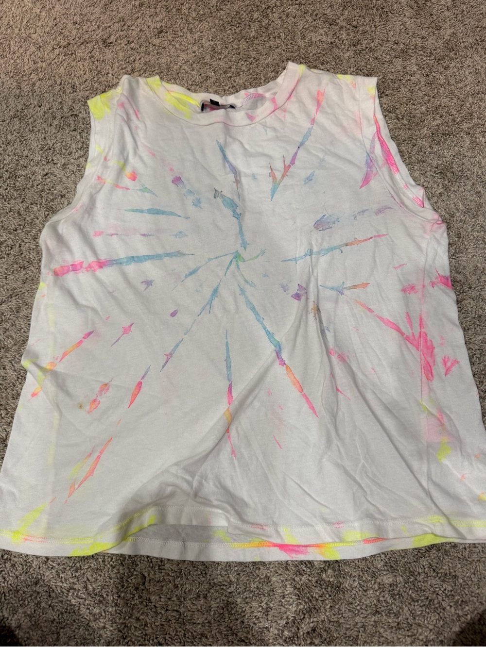 Michael Stars White Tank with Neon Pink, Yellow and Blue Accents